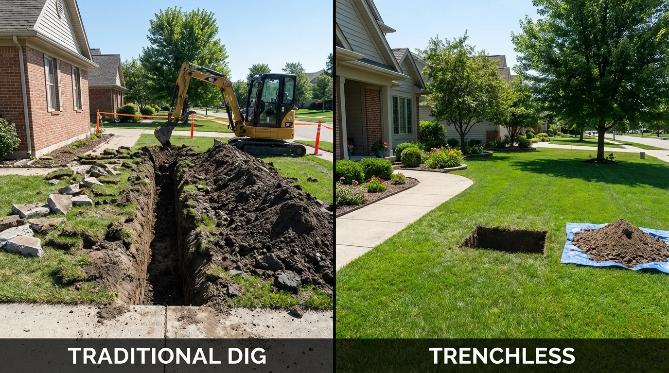 Trenchless sewer repair with minimal yard damage versus traditional excavation in Saint Peter, MN